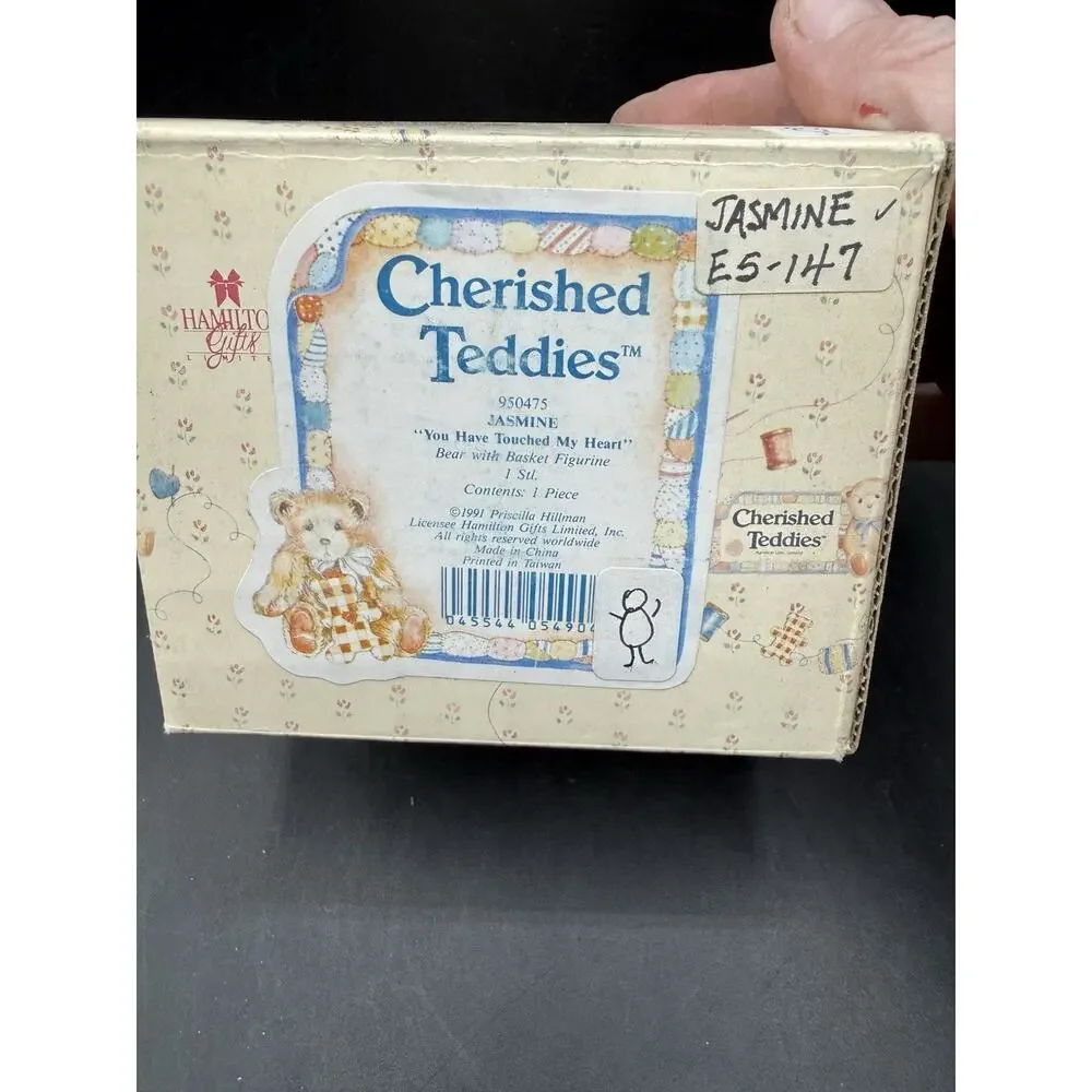 Cherished Teddies M Jasmine Bear w Basket Figurine 1991 Brand New In Box & COA 1